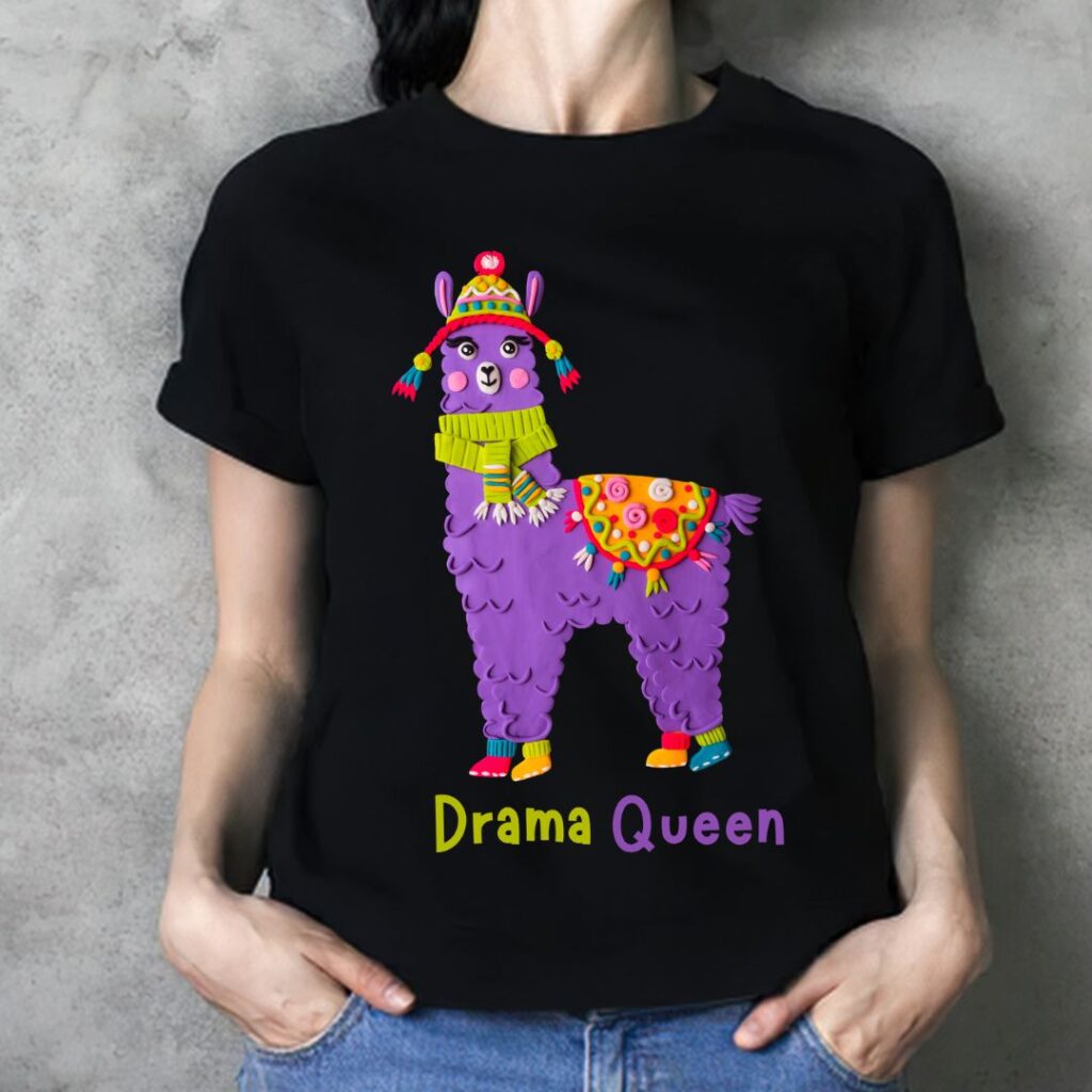 women wearing black t-shirt, drama queen text, colorful graphics on it www.printovix.com - PrintoVix women wearing black t-shirt, drama queen text, colorful graphics on it www.printovix.com