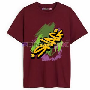 maroon t-shirt with the swag text and colorful graphics, www.Printovix.com
