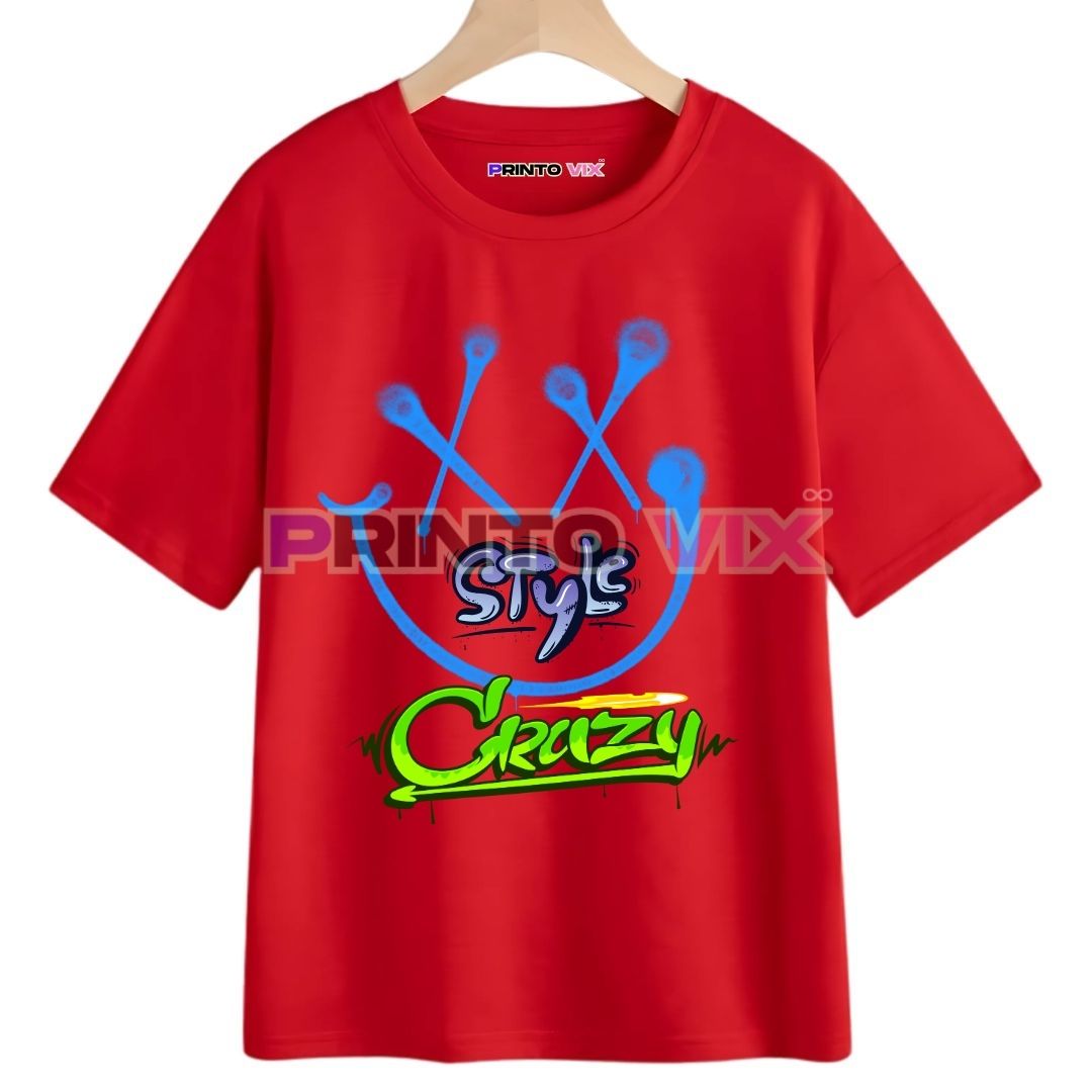 35 - PrintoVix red t-shirt with the crazy style text and colorful graphics, www.Printovix.com