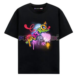black t-shirt with the metro text and colorful graphics, www.Printovix.com