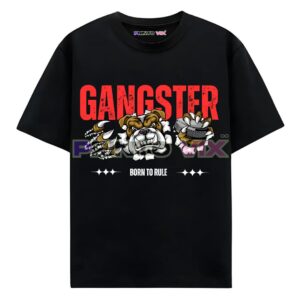 black t-shirt with the bulldog graphics and gangster text, www.Printovix.com