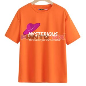 orange t-shirt with the women personality mysterious text graphics, www.Printovix.com