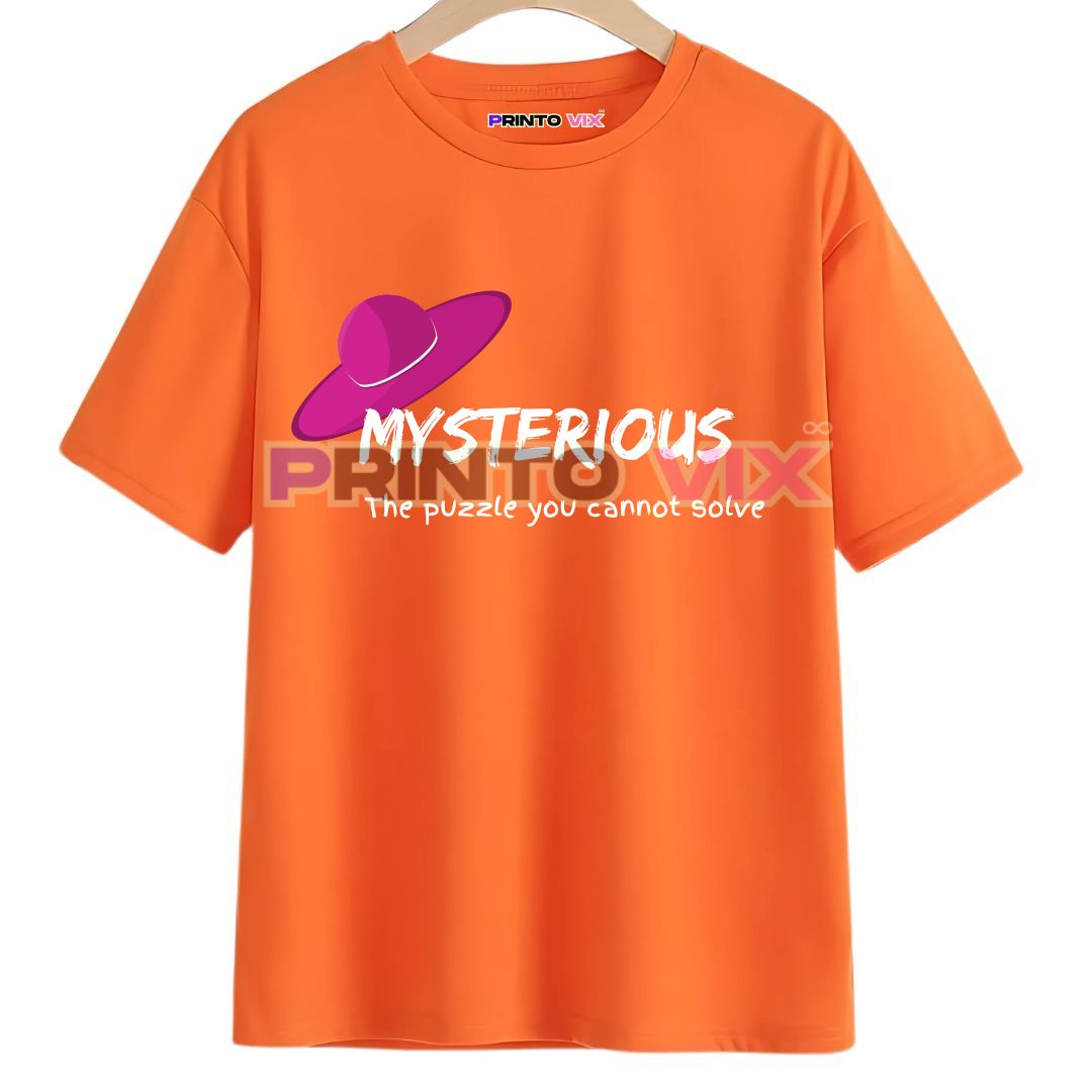 41 - PrintoVix orange t-shirt with the women personality mysterious text graphics, www.Printovix.com