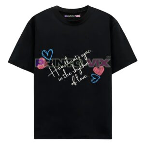 black t-shirt with colorful graphics and text, www.Printovix.com