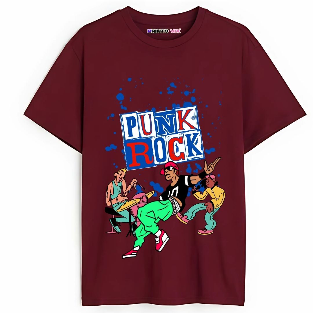 50 - PrintoVix maroon t-shirt with colorful graphics and punk rock text, www.Printovix.com