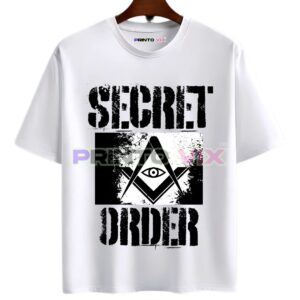 white t-shirt with graphics and secret code text, www.Printovix.com
