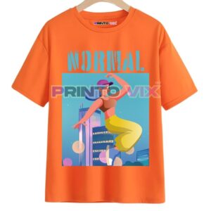 orange t-shirt with graphics and normal text, www.Printovix.com