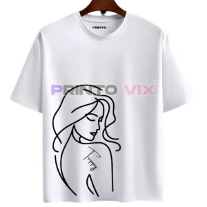 white t-shirt with women graphics and trippy text, www.Printovix.com