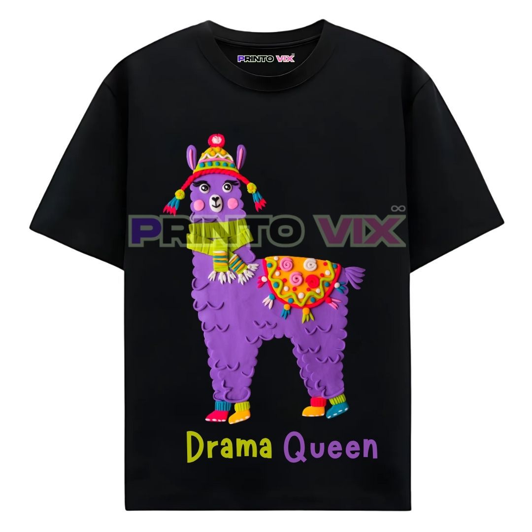 67 - PrintoVix black t-shirt with colorful goat graphics and drama queen text, www.Printovix.com
