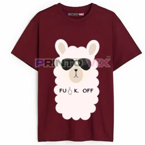 maroon t-shirt with white goat graphics and f*uck off text, www.Printovix.com