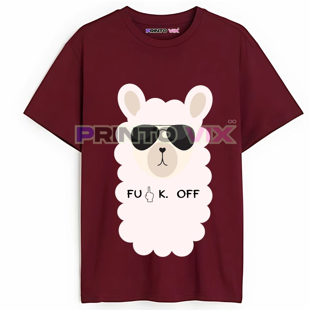68 - PrintoVix maroon t-shirt with white goat graphics and f*uck off text, www.Printovix.com
