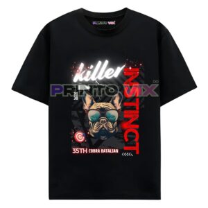 black t-shirt with dog graphics and killer instinct text, www.Printovix.com