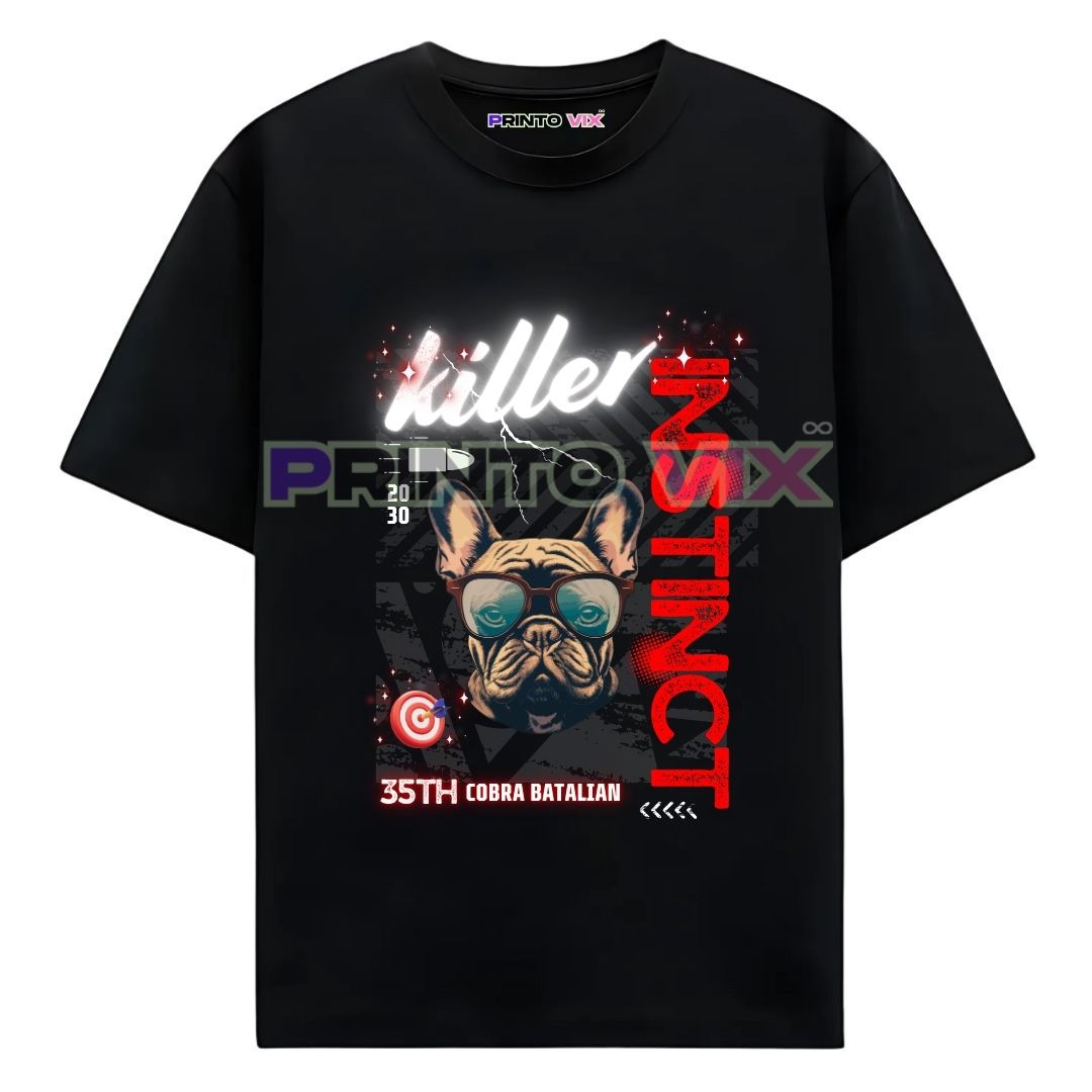70 - PrintoVix black t-shirt with dog graphics and killer instinct text, www.Printovix.com