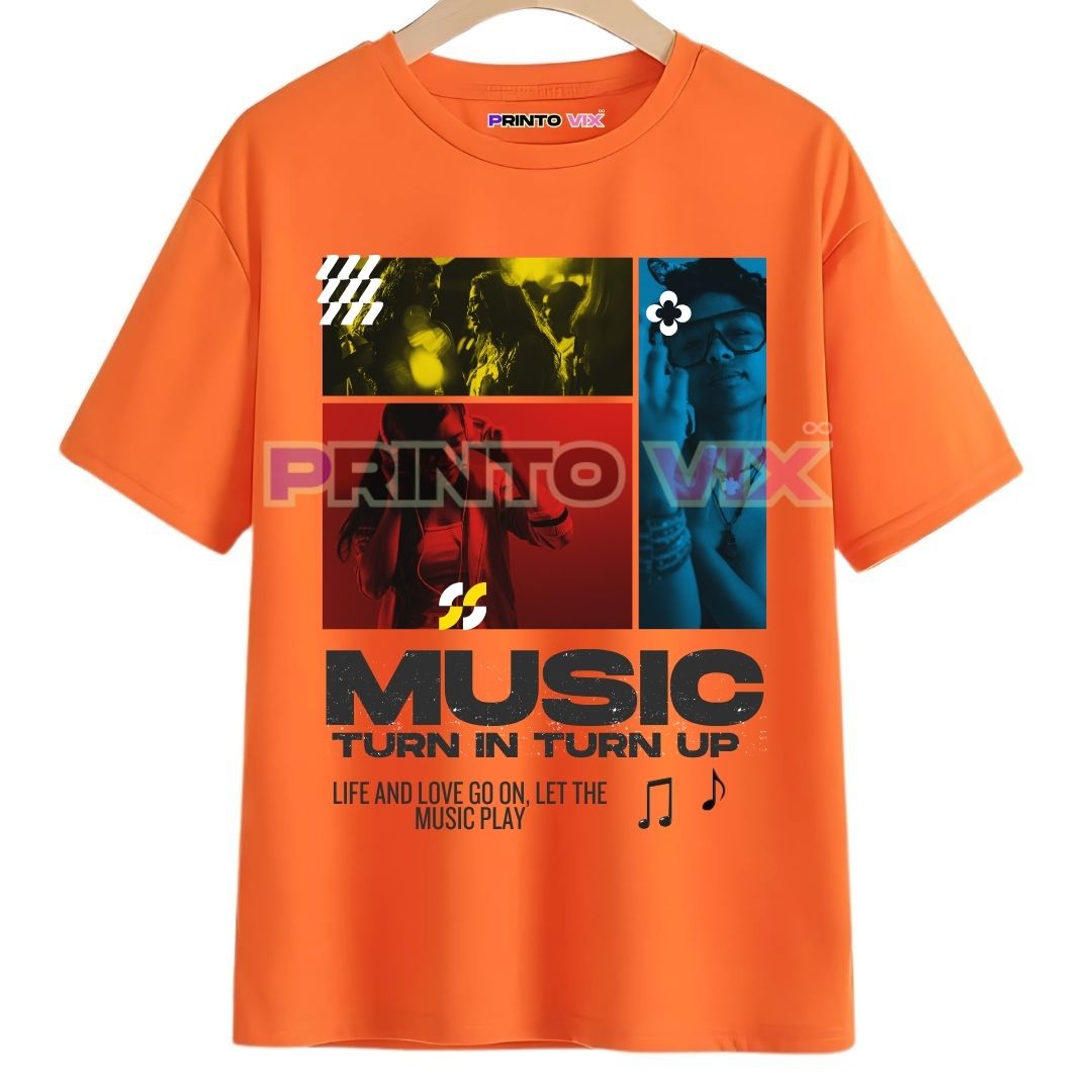 72 - PrintoVix orange t-shirt with graphics and music text, www.Printovix.com