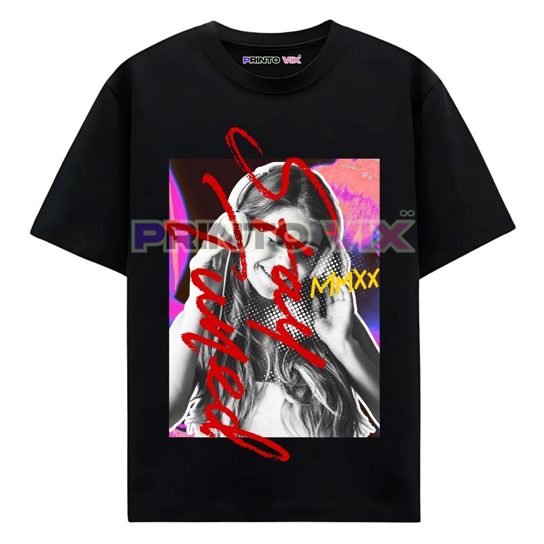 73 - PrintoVix black t-shirt with women graphics and stay tuned text, www.Printovix.com