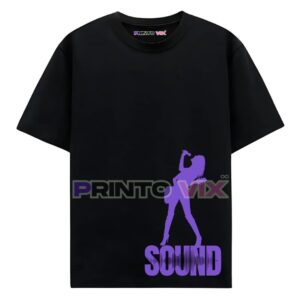 black t-shirt with women graphics and sound text, www.Printovix.com