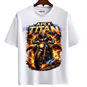 white t-shirt with Apex titan colorful graphics, www.Printovix.com