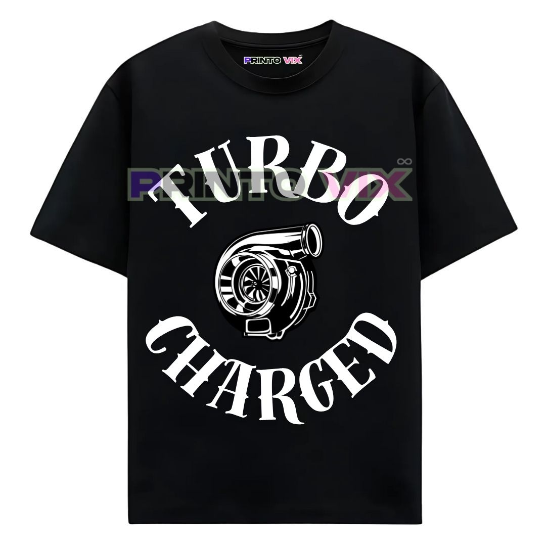 86 - PrintoVix black t-shirt with turbo charged text and graphics, www.Printovix.com
