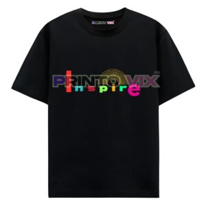 black t-shirt with INSPIRE text and graphics, www.Printovix.com