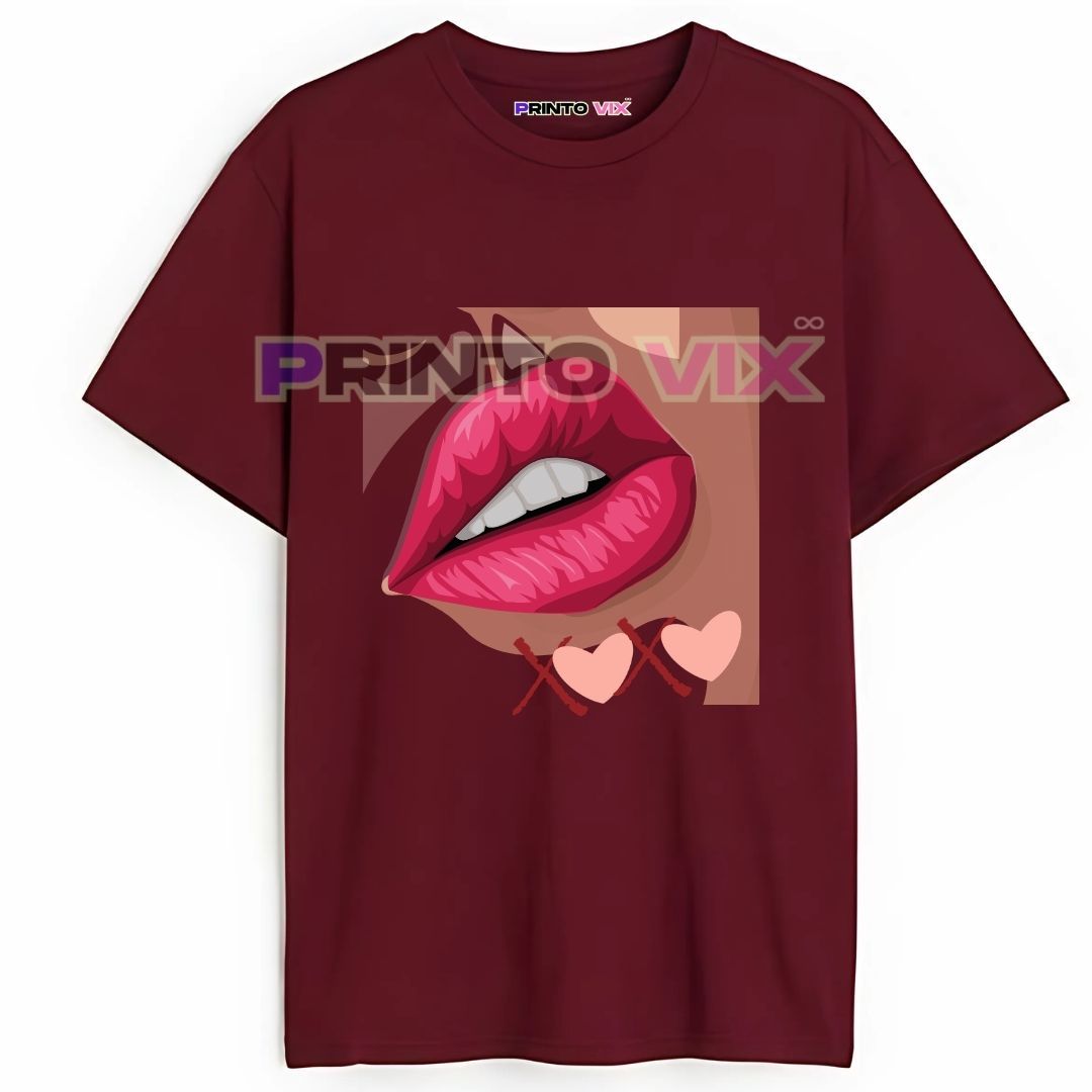 89 - PrintoVix maroon t-shirt with lady lips graphics, www.Printovix.com