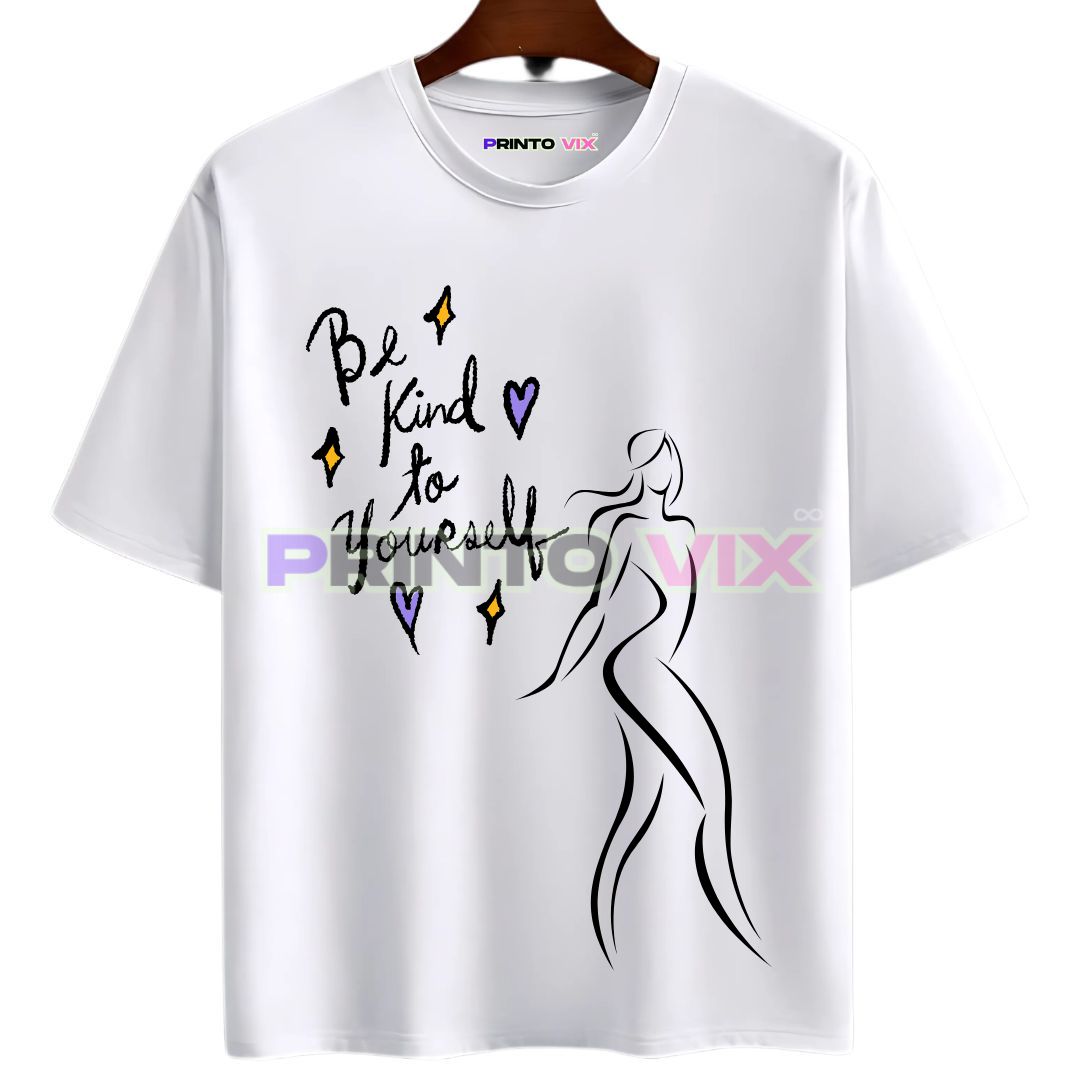 92 - PrintoVix white t-shirt with women graphics and be kind text, www.Printovix.com