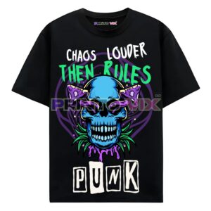 black t-shirt with the colorful graphics and punk text, www.Printovix.com