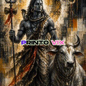 Calm Lord Shiva with Nandi, painting by printovix.com